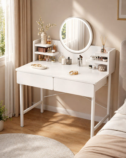 LED Luminous Mirror White Makeup Vanity Dressing Table with Storage Drawers