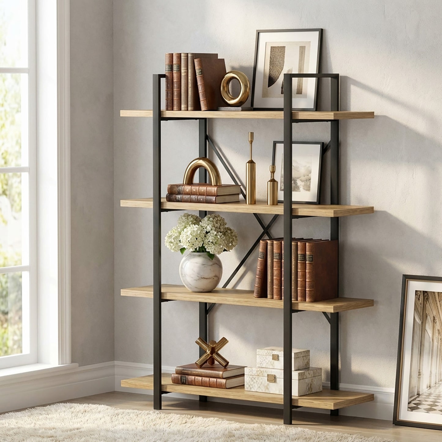 Envision Rustic Oak 4-Tier Bookcase Storage Shelf Organizer