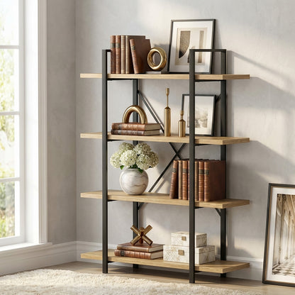 Envision Rustic Oak 4-Tier Bookcase Storage Shelf Organizer