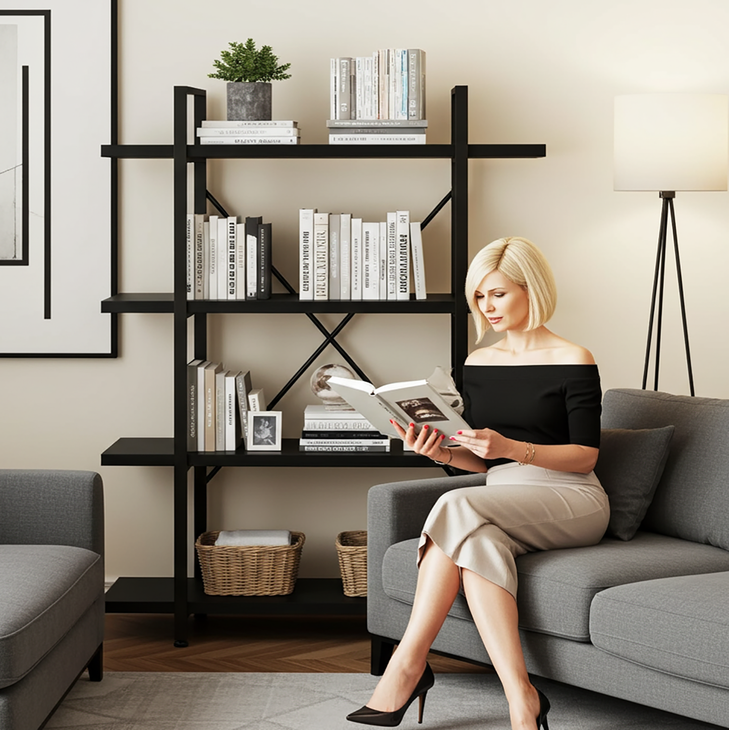 Envision 4-Tier Bookcase Storage Shelf Organizer (Black)