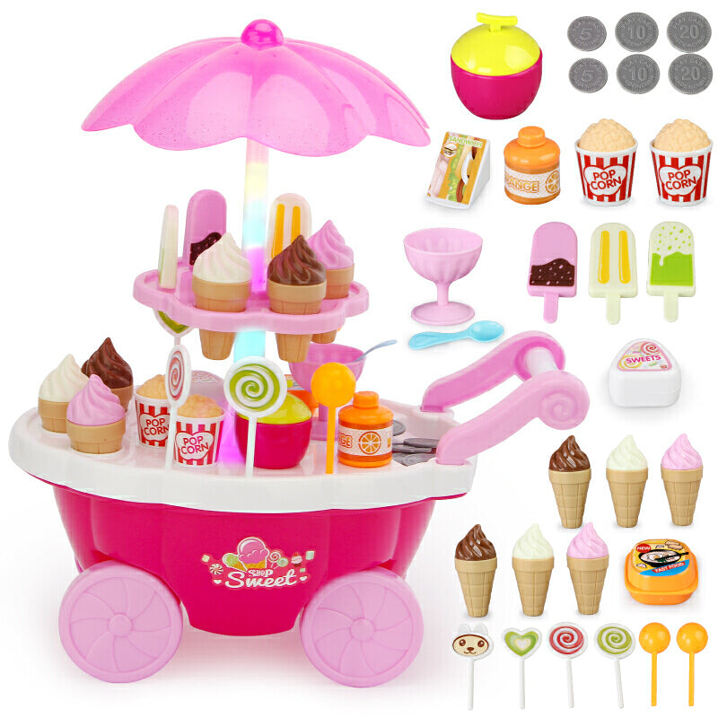 Dessert Trolley Mini Ice Cream Cart Pretend Food Toy Play Set