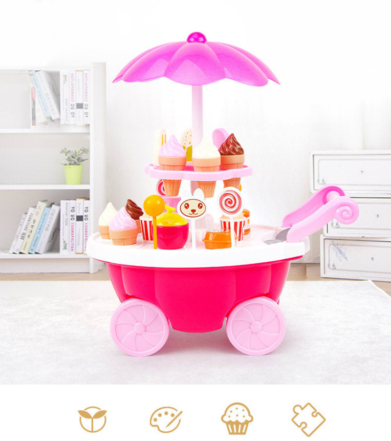 Dessert Trolley Mini Ice Cream Cart Pretend Food Toy Play Set