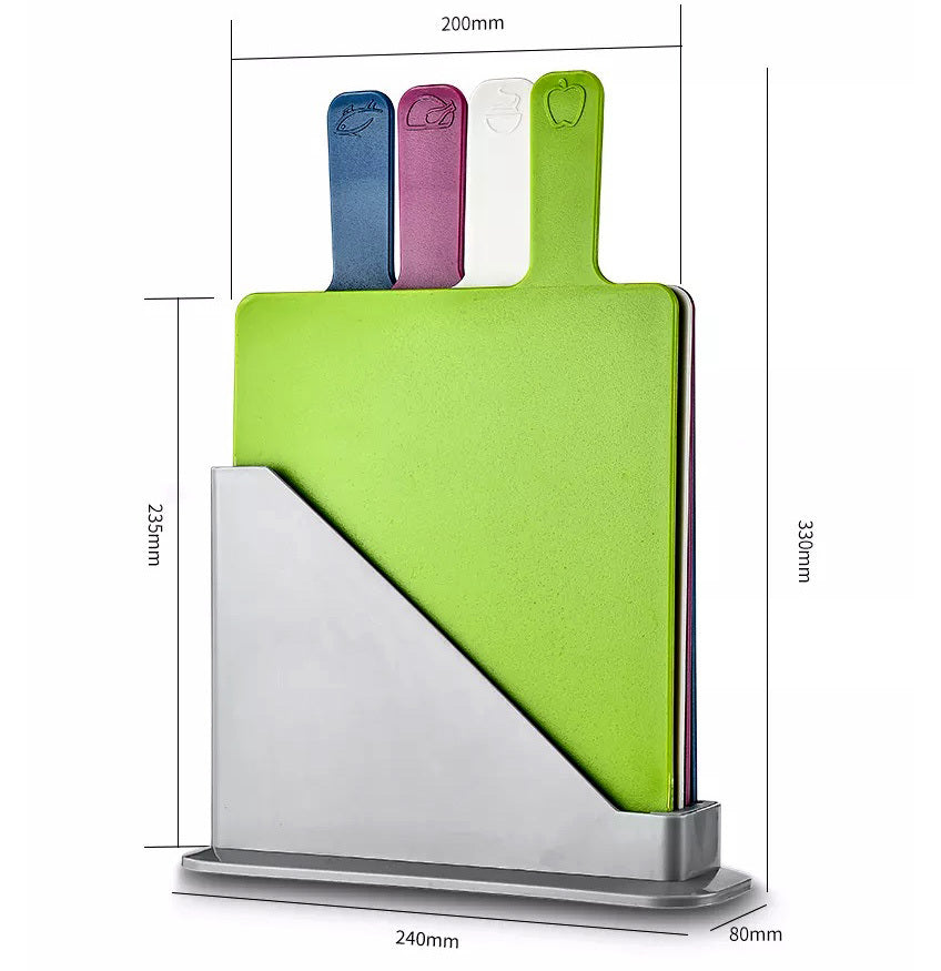 4-Piece Set Colour Coded Chopping Cutting Boards with Stand