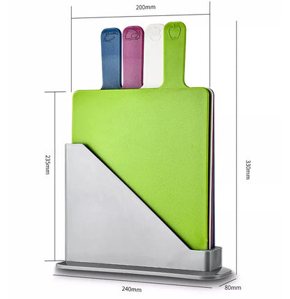 4-Piece Set Colour Coded Chopping Cutting Boards with Stand