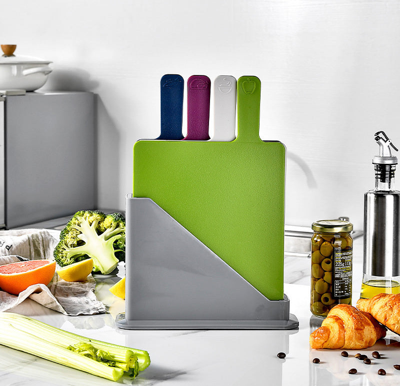 4-Piece Set Colour Coded Chopping Cutting Boards with Stand