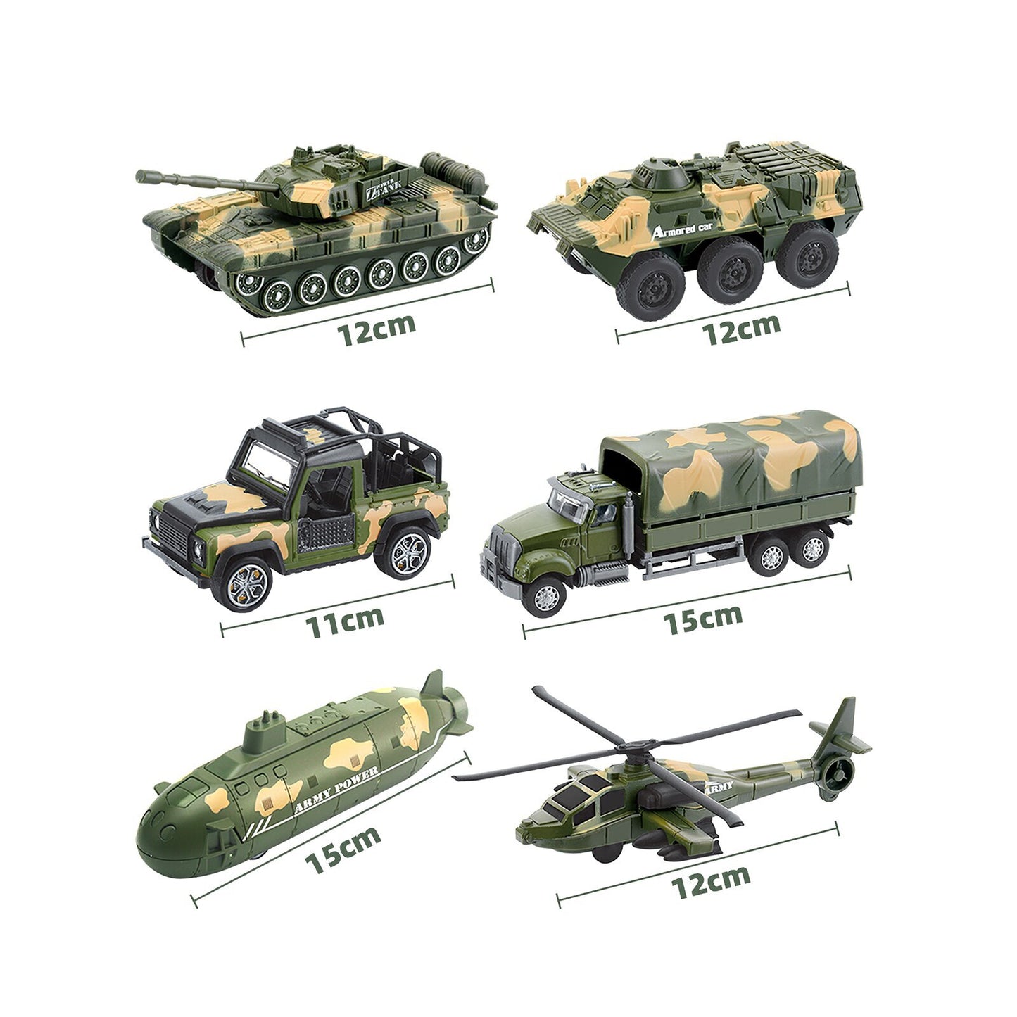 6 PCS Military Toy Set Army Vehicles Cars Helicopter Submarine Set Metal Toys