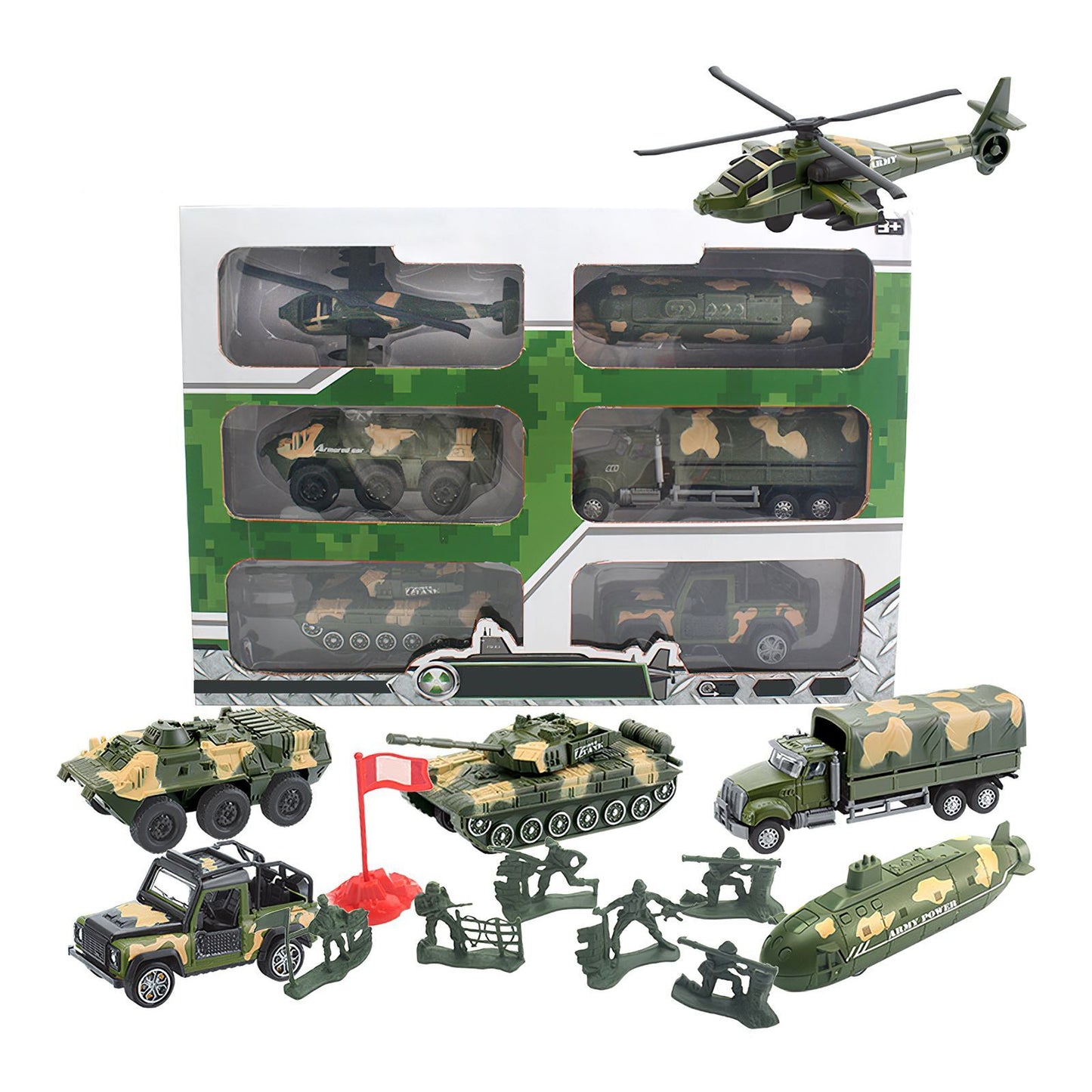 6 PCS Military Toy Set Army Vehicles Cars Helicopter Submarine Set Metal Toys