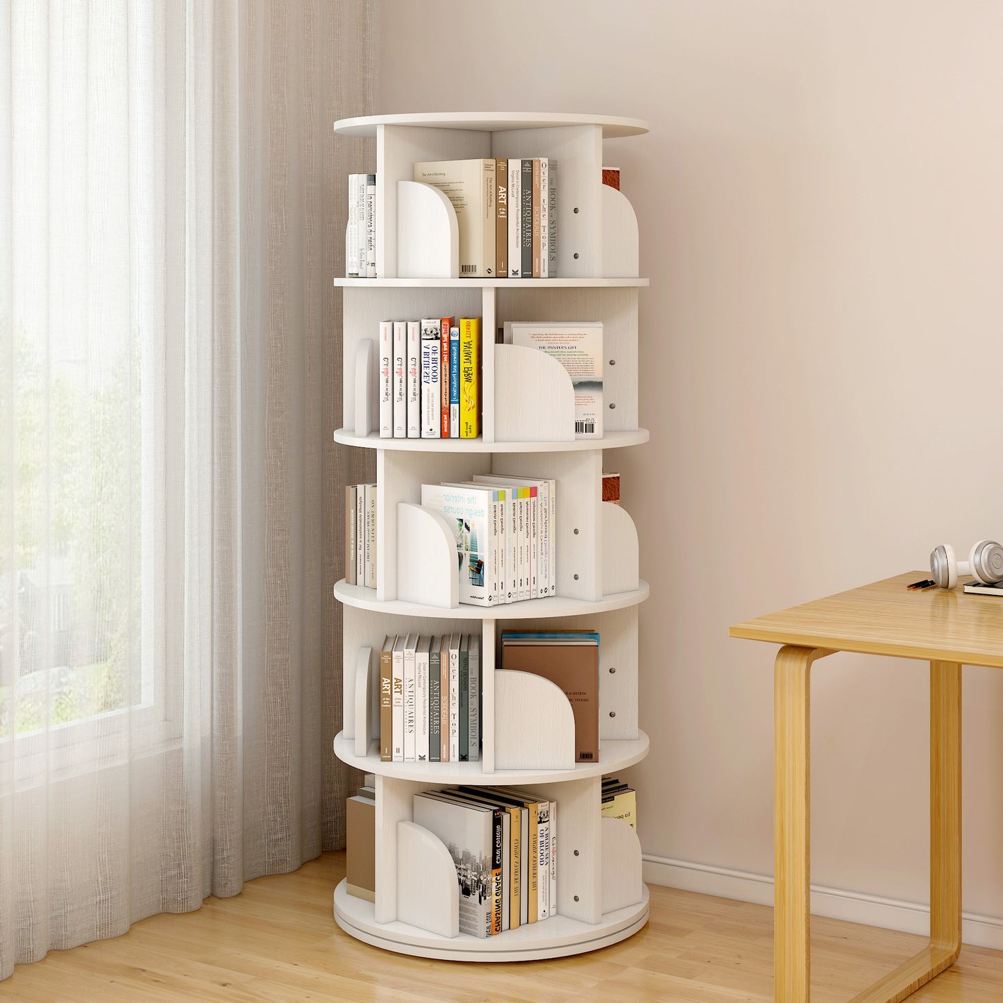 Sanctuary 360-degree Rotating 5 Tier Display Shelf Bookcase Organiser (White)