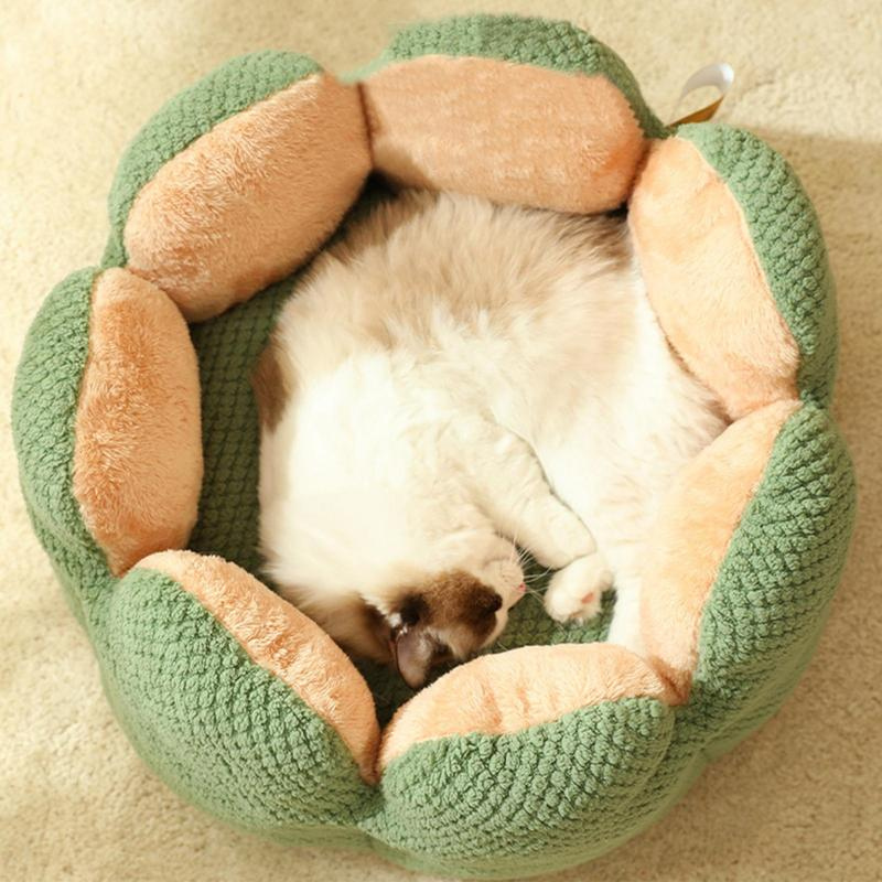 Large Cactus Flower Petal Shaped Pet Bed Comfy Cat Dog Nest (Green, 60cm)