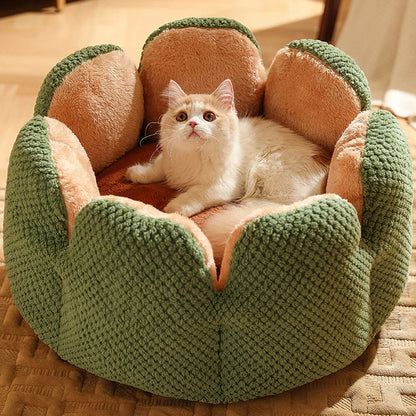 Large Cactus Flower Petal Shaped Pet Bed Comfy Cat Dog Nest (Green, 60cm)