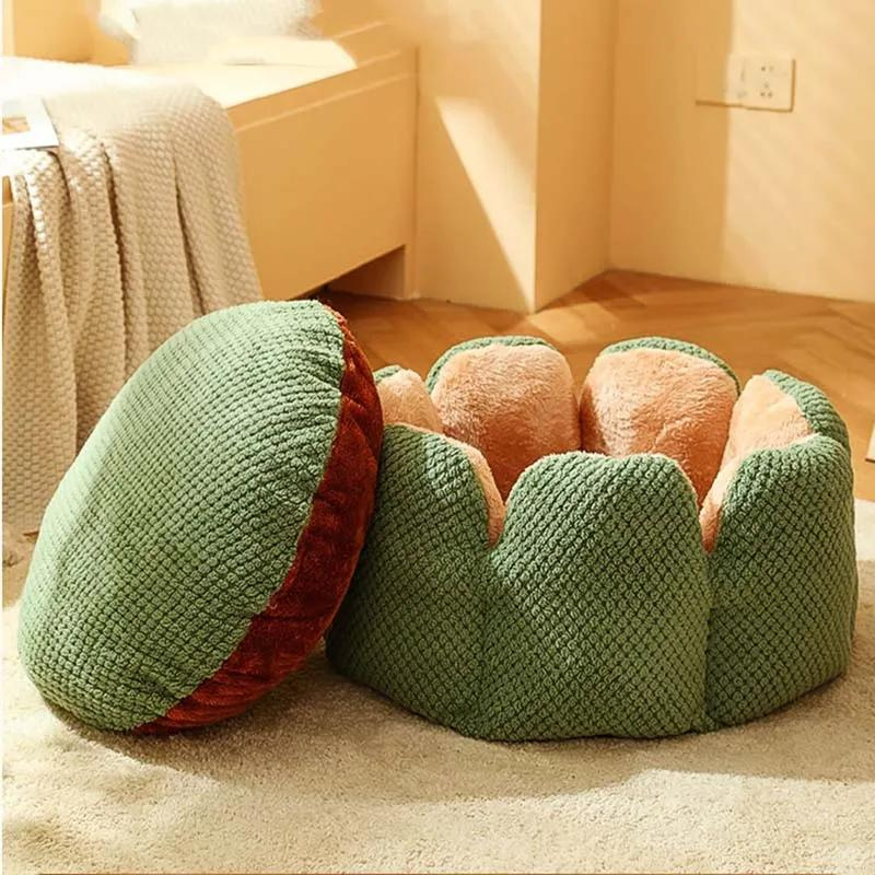 Large Cactus Flower Petal Shaped Pet Bed Comfy Cat Dog Nest (Green, 60cm)