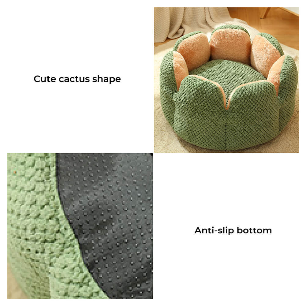 Large Cactus Flower Petal Shaped Pet Bed Comfy Cat Dog Nest (Green, 60cm)