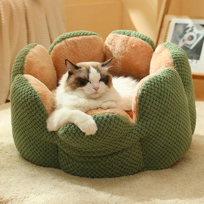 Large Cactus Flower Petal Shaped Pet Bed Comfy Cat Dog Nest (Green, 60cm)