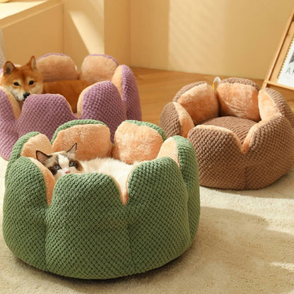 Large Cactus Flower Petal Shaped Pet Bed Comfy Cat Dog Nest (Green, 60cm)