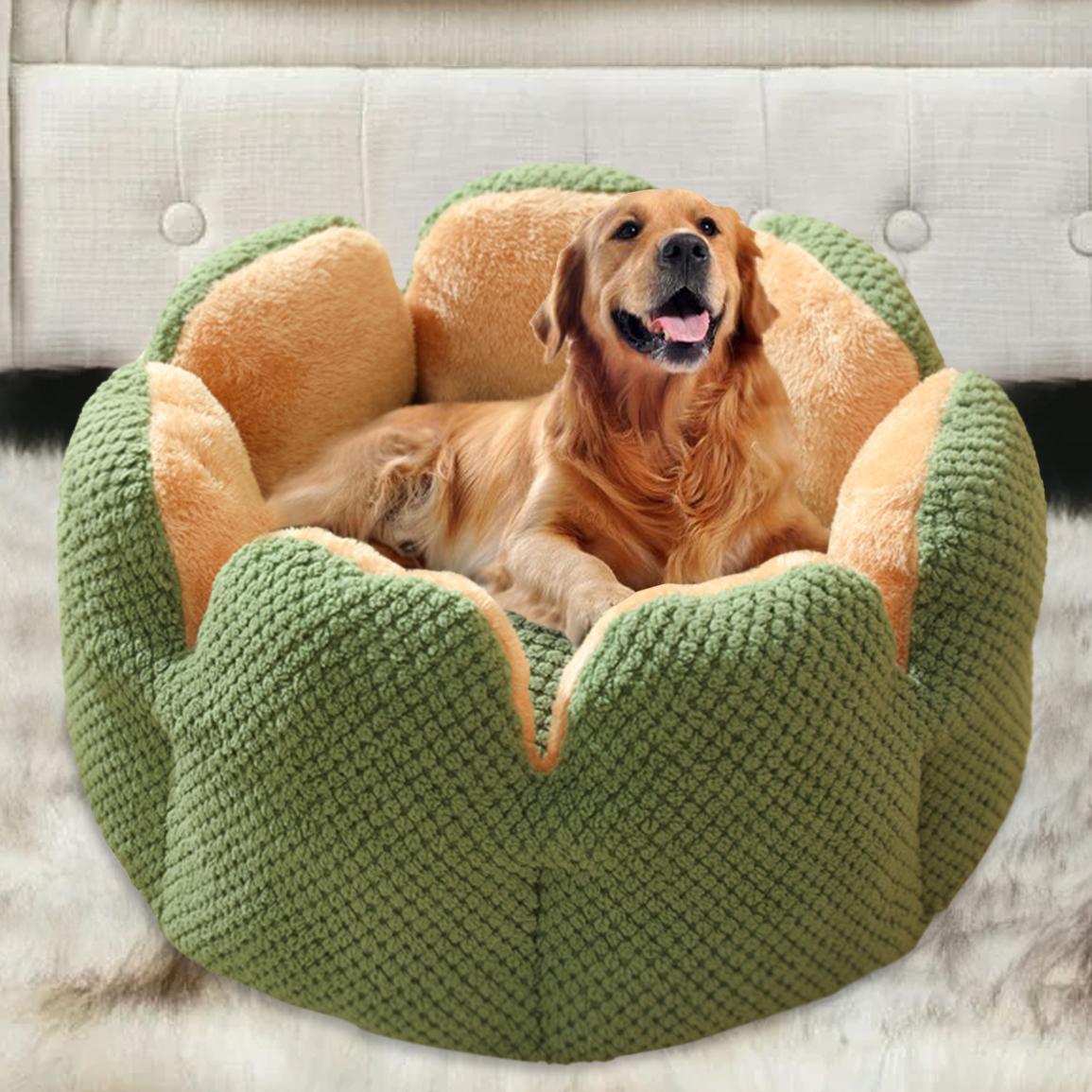 Large Cactus Flower Petal Shaped Pet Bed Comfy Cat Dog Nest (Green, 60cm)