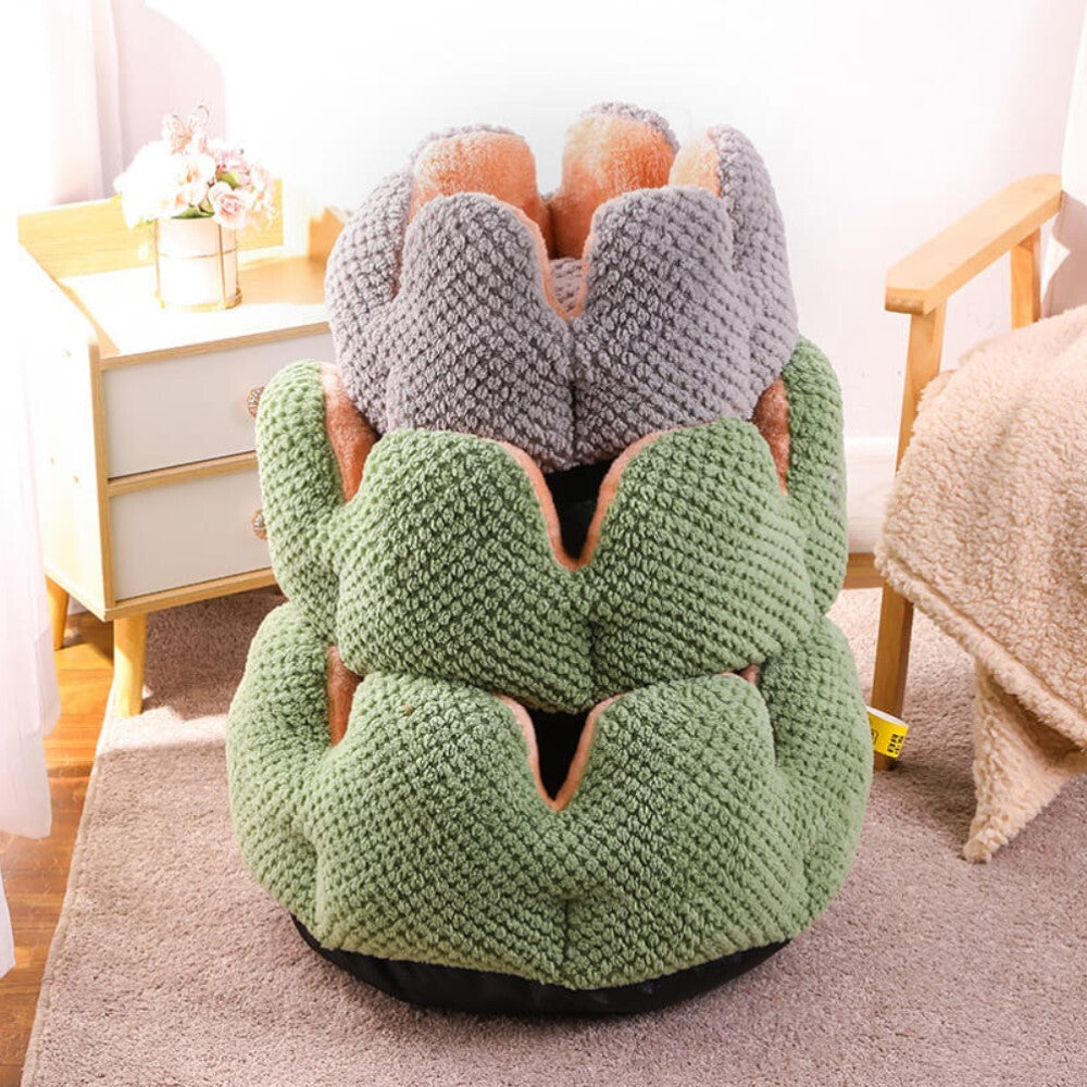 Large Cactus Flower Petal Shaped Pet Bed Comfy Cat Dog Nest (Green, 60cm)