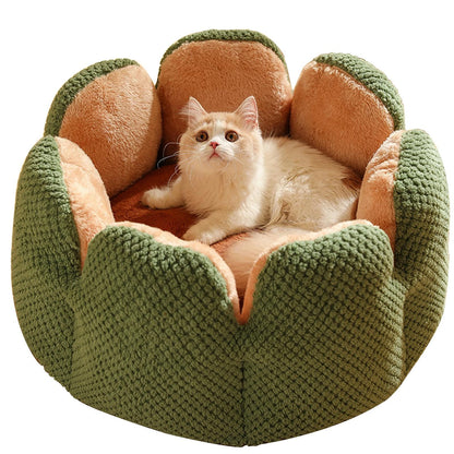 Cactus Flower Petal Shaped Pet Bed Comfy Cat Dog Nest (Green, 50cm)