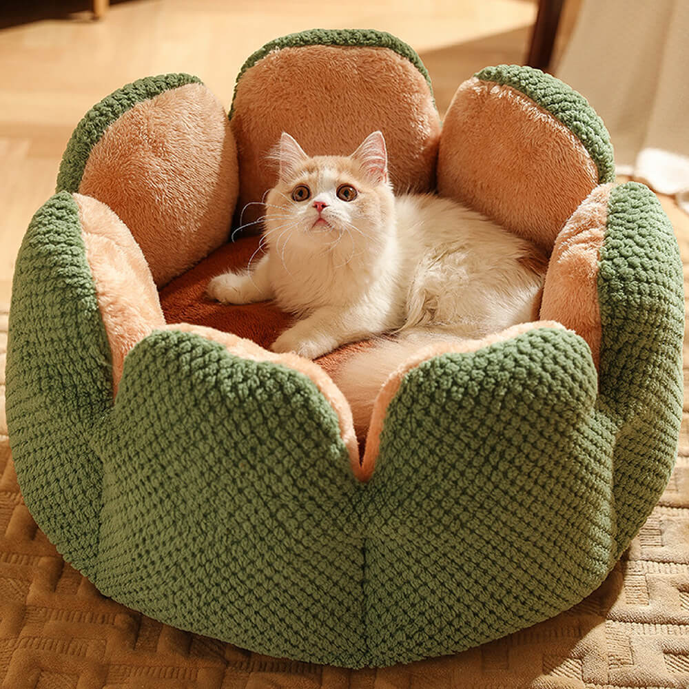 Cactus Flower Petal Shaped Pet Bed Comfy Cat Dog Nest (Green, 40cm)