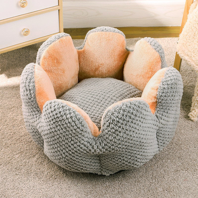 Large Cactus Flower Petal Shaped Pet Bed Comfy Cat Dog Nest (Grey, 60cm)