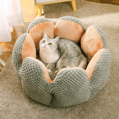 Large Cactus Flower Petal Shaped Pet Bed Comfy Cat Dog Nest (Grey, 60cm)