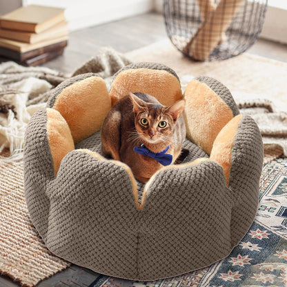 Large Cactus Flower Petal Shaped Pet Bed Comfy Cat Dog Nest (Grey, 60cm)