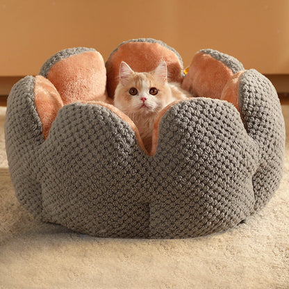 Large Cactus Flower Petal Shaped Pet Bed Comfy Cat Dog Nest (Grey, 60cm)