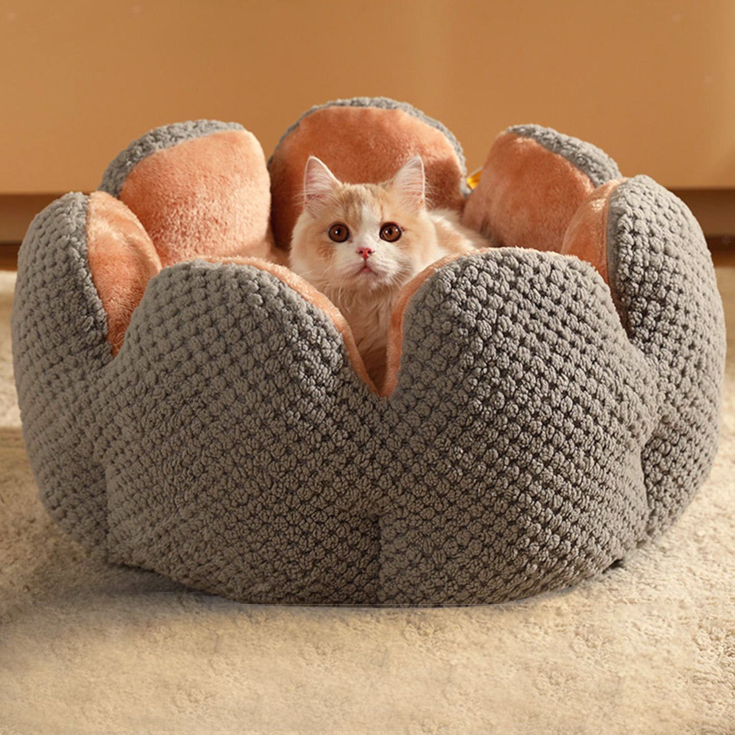 Cactus Flower Petal Shaped Pet Bed Comfy Cat Dog Nest (Grey, 50cm)