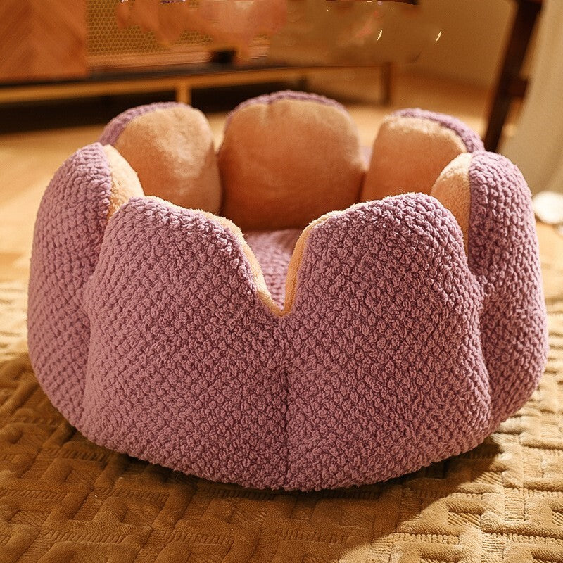 Large Cactus Flower Petal Shaped Pet Bed Comfy Cat Dog Nest (Purple, 60cm)