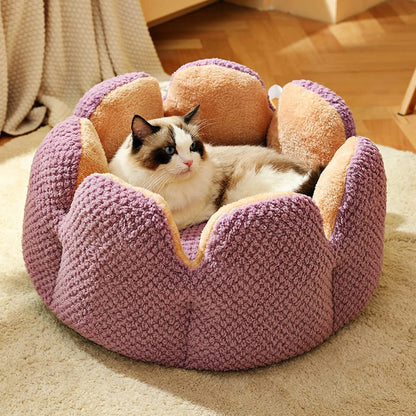 Large Cactus Flower Petal Shaped Pet Bed Comfy Cat Dog Nest (Purple, 60cm)