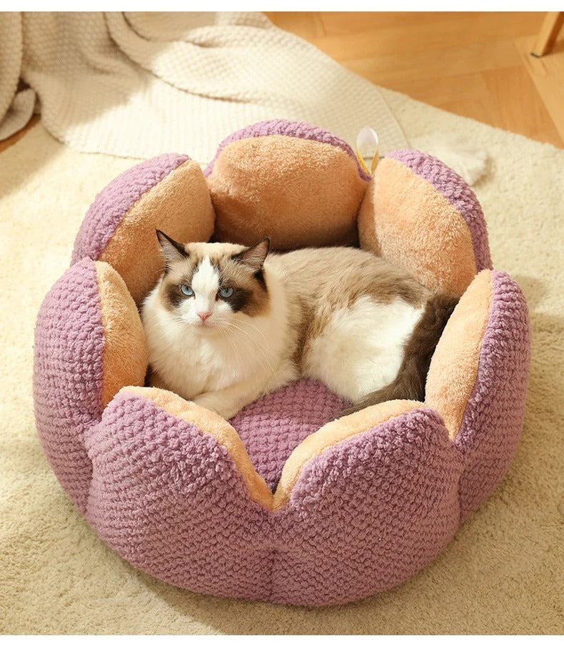 Cactus Flower Petal Shaped Pet Bed Comfy Cat Dog Nest (Purple, 50cm)