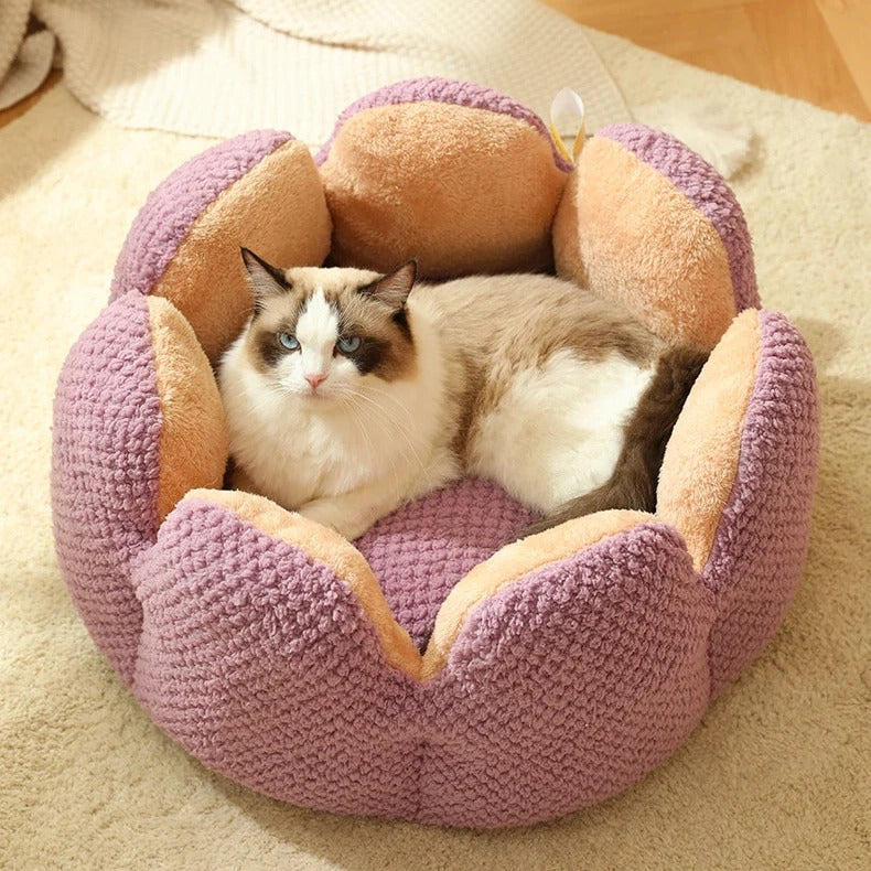 Cactus Flower Petal Shaped Pet Bed Comfy Cat Dog Nest (Purple, 40cm)