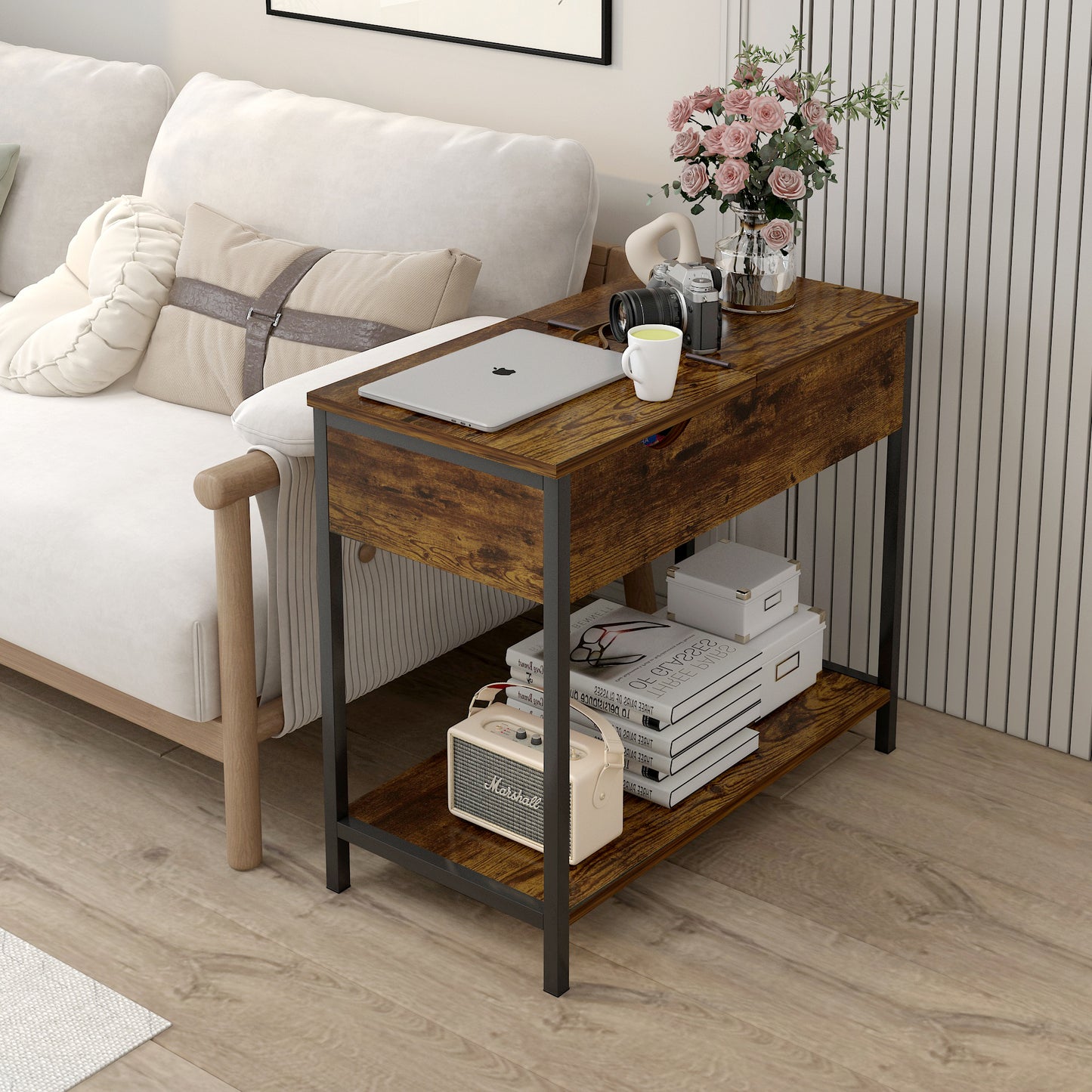Solara Rustic Versatile Side Console Table Desk with Drawer & Shelf