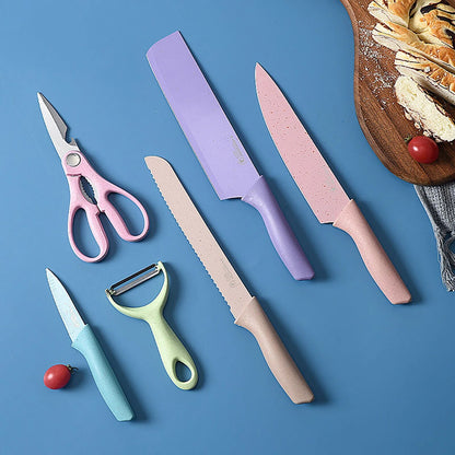 7 PCS Deluxe Eco-friendly Pastel Colourful Kitchen Utensil Knife Cutting Board Set