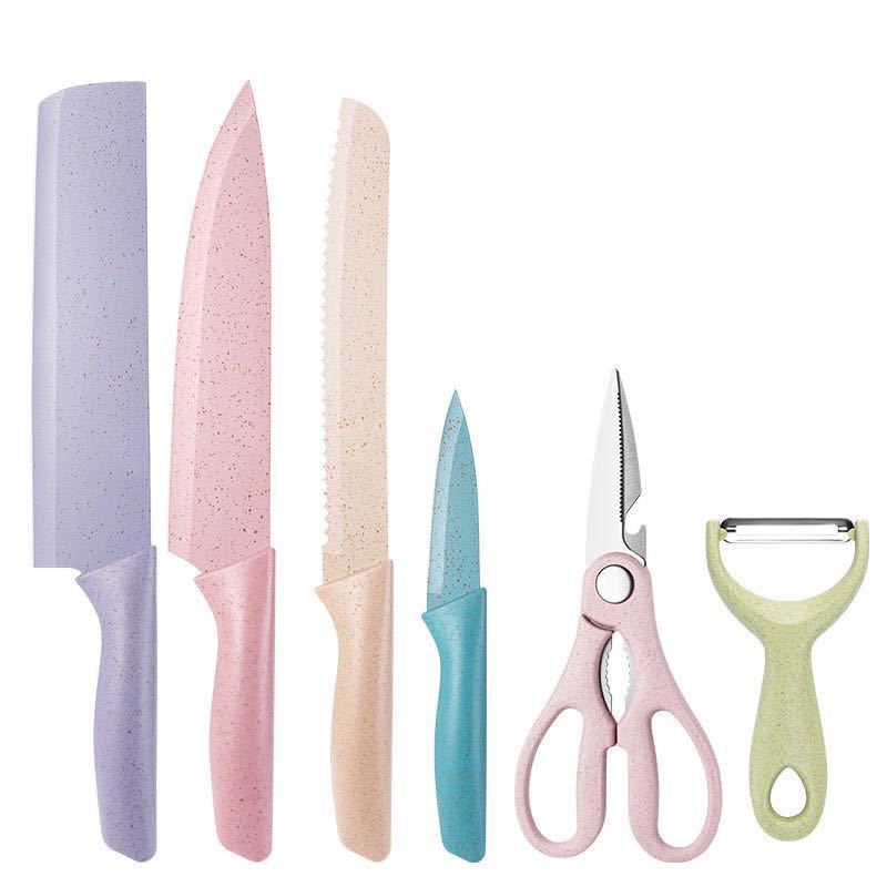 7 PCS Deluxe Eco-friendly Pastel Colourful Kitchen Utensil Knife Cutting Board Set