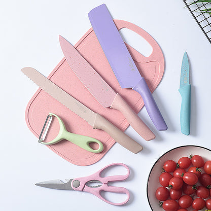 7 PCS Deluxe Eco-friendly Pastel Colourful Kitchen Utensil Knife Cutting Board Set