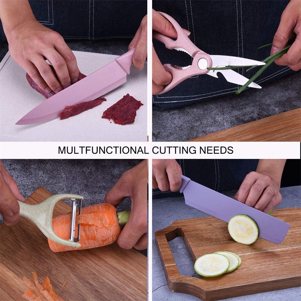 7 PCS Deluxe Eco-friendly Pastel Colourful Kitchen Utensil Knife Cutting Board Set