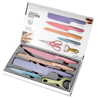 7 PCS Deluxe Eco-friendly Pastel Colourful Kitchen Utensil Knife Cutting Board Set