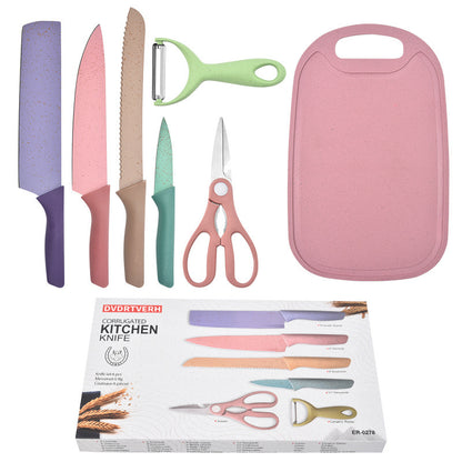 7 PCS Deluxe Eco-friendly Pastel Colourful Kitchen Utensil Knife Cutting Board Set