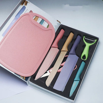 7 PCS Deluxe Eco-friendly Pastel Colourful Kitchen Utensil Knife Cutting Board Set