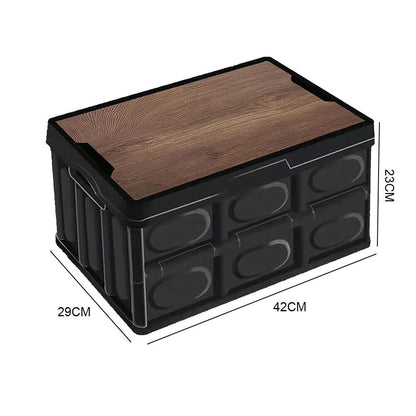 Portable Folding Outdoor Storage Box Garden Deck Container Organiser (30L, Black & Wood)