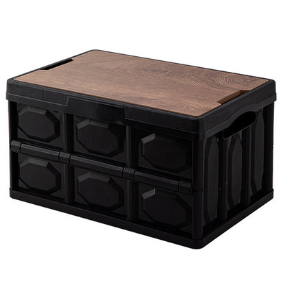 Large Portable Folding Outdoor Storage Box Garden Deck Container Organiser (56L, Black & Wood)