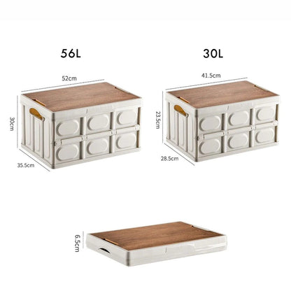 Large Portable Folding Outdoor Storage Box Garden Deck Container Organiser (56L, White & Wood)