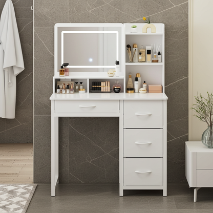Deluxe LED Mirror Dresser Vanity Dressing Table Desk with Drawers White