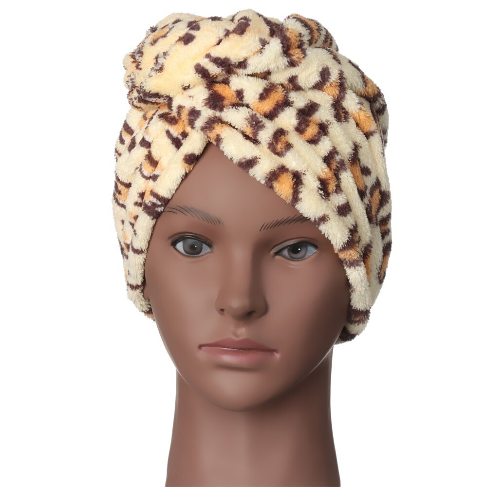 Fast Dry Microfiber Hair Drying Towel Turban Bath Head Wrap Hat Spa Cap (Leopard)