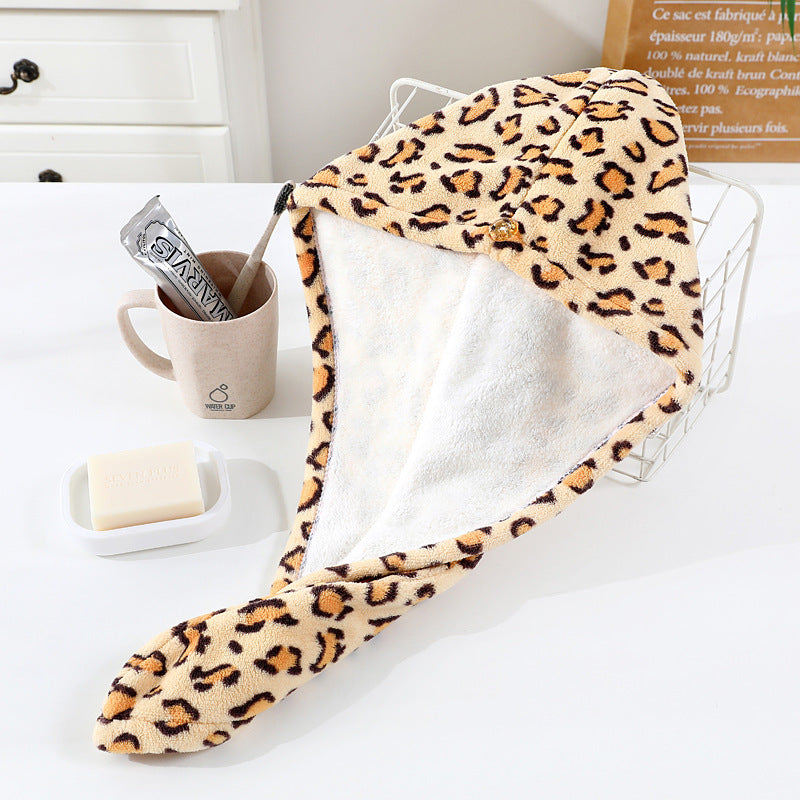 Fast Dry Microfiber Hair Drying Towel Turban Bath Head Wrap Hat Spa Cap (Leopard)