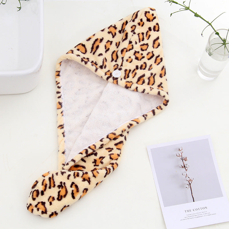 Fast Dry Microfiber Hair Drying Towel Turban Bath Head Wrap Hat Spa Cap (Leopard)