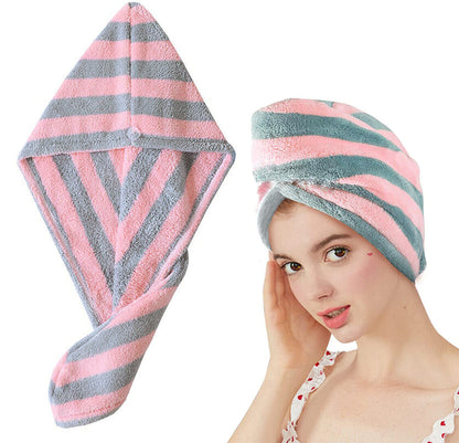 Fast Dry Microfiber Hair Drying Towel Turban Bath Head Wrap Hat Spa Cap (Striped)