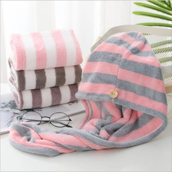 Fast Dry Microfiber Hair Drying Towel Turban Bath Head Wrap Hat Spa Cap (Striped)