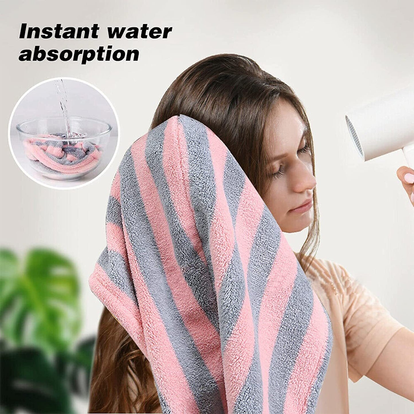 Fast Dry Microfiber Hair Drying Towel Turban Bath Head Wrap Hat Spa Cap (Striped)