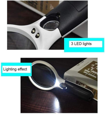 3 LED Illuminated 45x Magnifying Glass Reading Magnifier